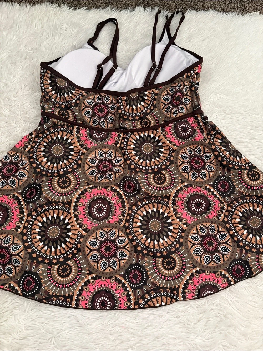NEW Brown Mandala Print Multi Color 2 Piece Tankini Swim Set Size 3XL